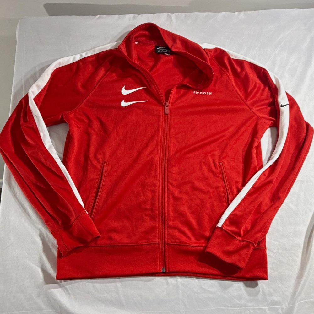 Nike Double Swoosh Mens Red White Colorblock Full Zip Track Jacket M Rare